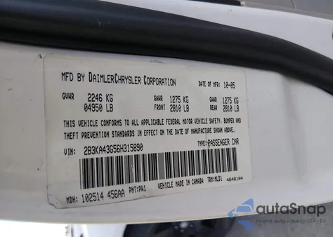 2006 Dodge Charger z USA, uszkodzony, nr VIN 2B3KA43G56H315890